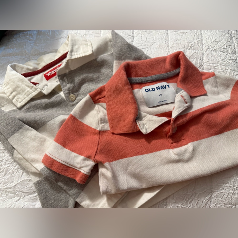 Wrangler Toddler Gray and Cream Polo Shirt - Old Navy Stripes Coral and White